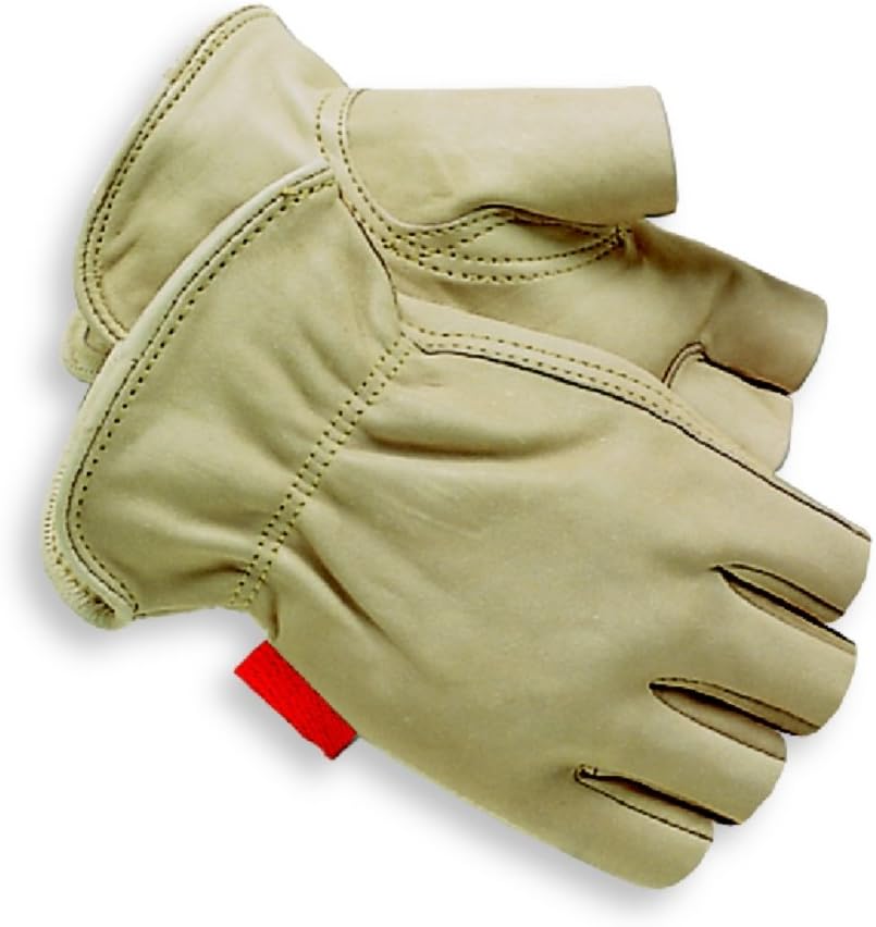 red steer 1513 无衬里纹理牛皮 1/2 指通用工作手套 [价格按一对]